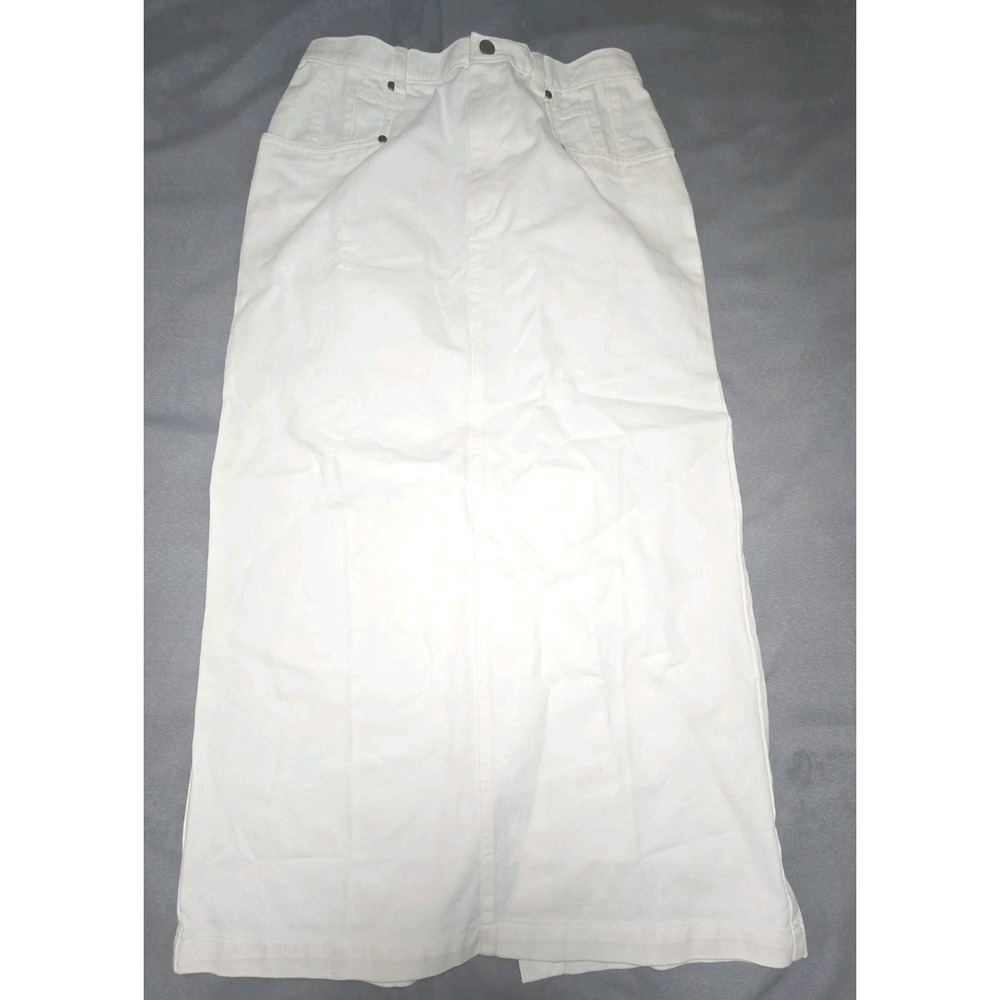 Chadwicks Maxi Skirt Womens 10T White Denim 100% Cotton Long Western Tall Vtg